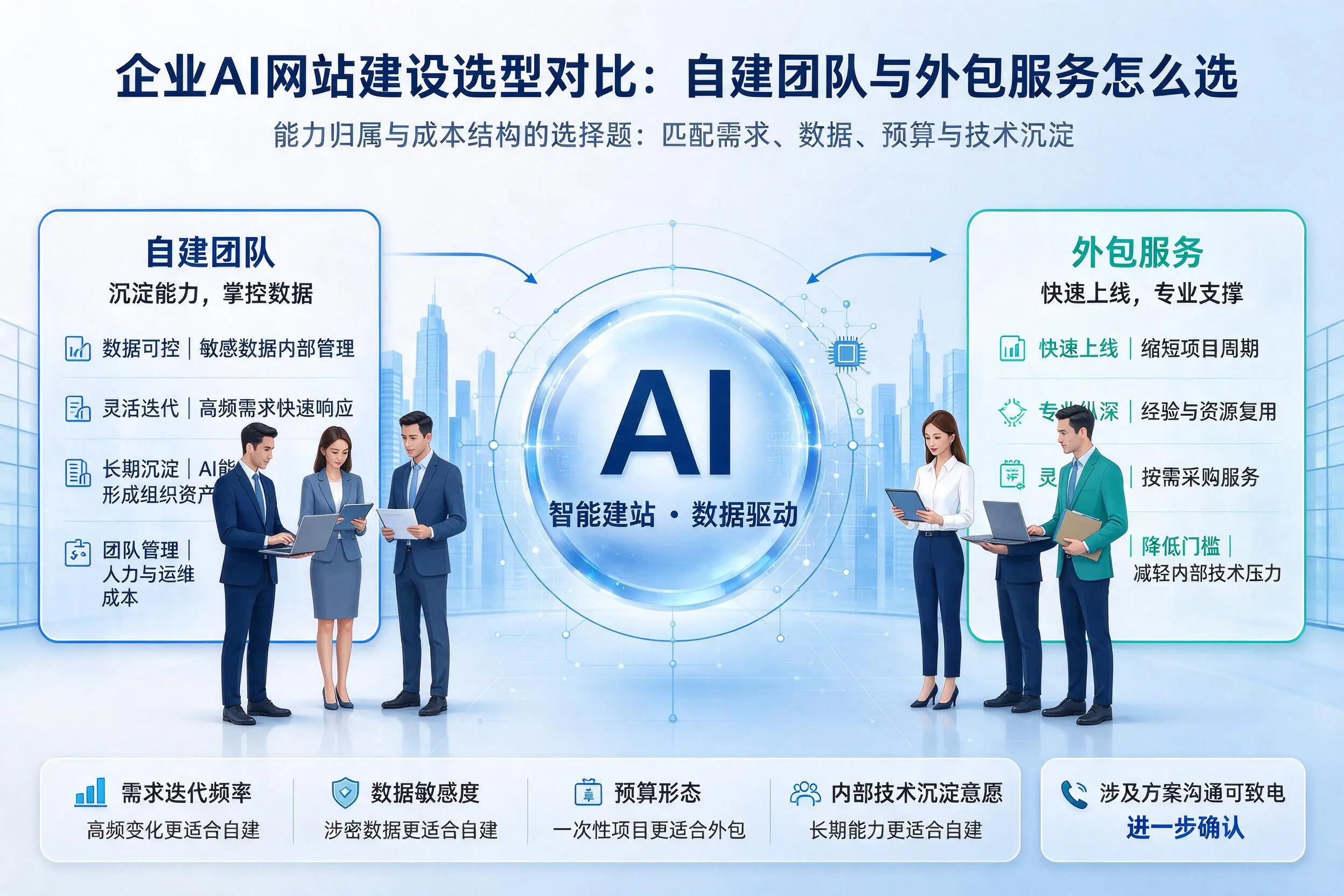 山南企业AI网站建设选型对比:自建团队与外包服务怎么选